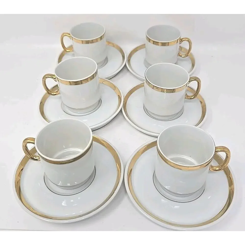 Vtg 6 Royal Crown Midas Touch 24K Gold Trim Tea Cup‎ Demitasse Saucer Set U251